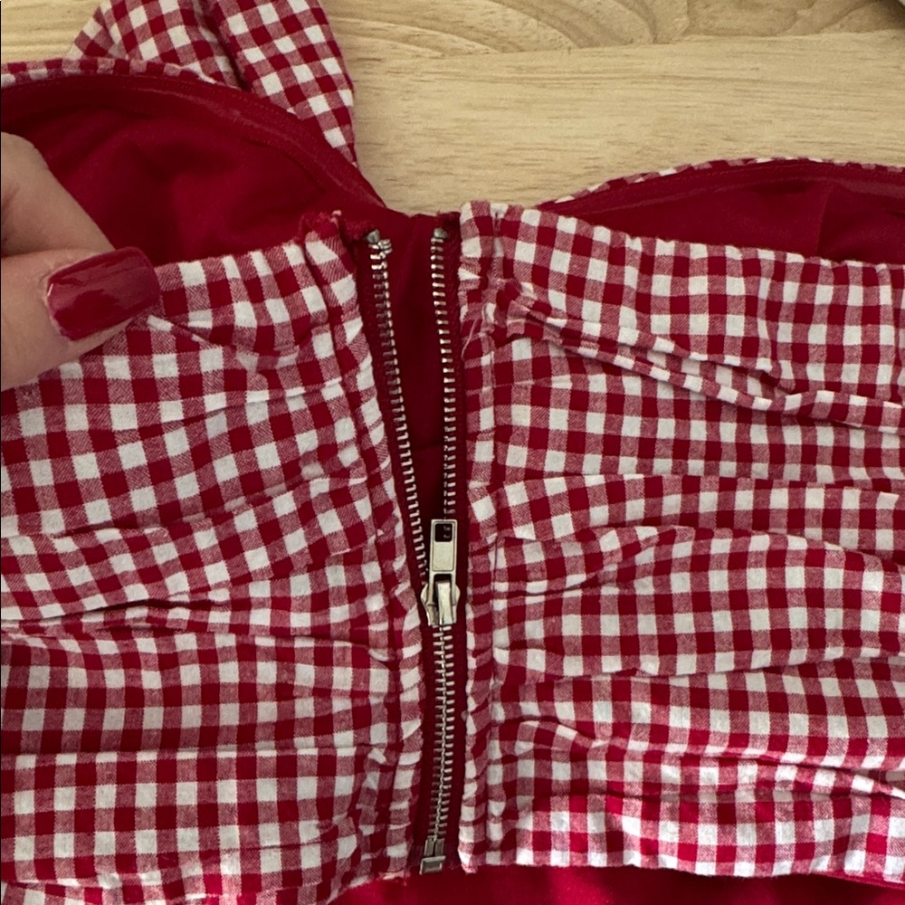 Red Gingham Checkered Patriotic 4th of July strapless crop top - Picture 4 of 6